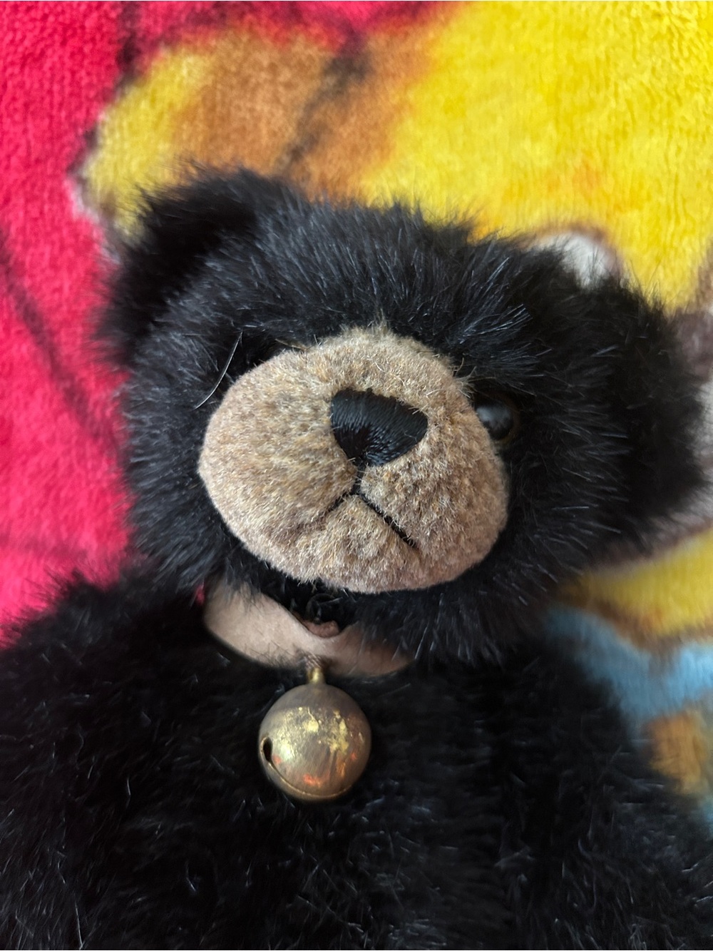 The Bearington Vintage Plush Black Teddy Bear with Brown Snout and Bell